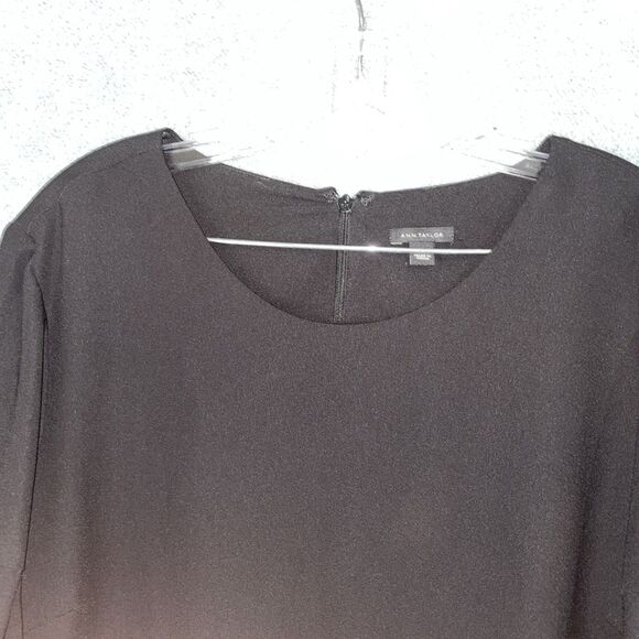 Ann Taylor Dress Womens 16 Black Shift Short Sleeve Knee Length Zip‎ Up Lined - Picture 4 of 11